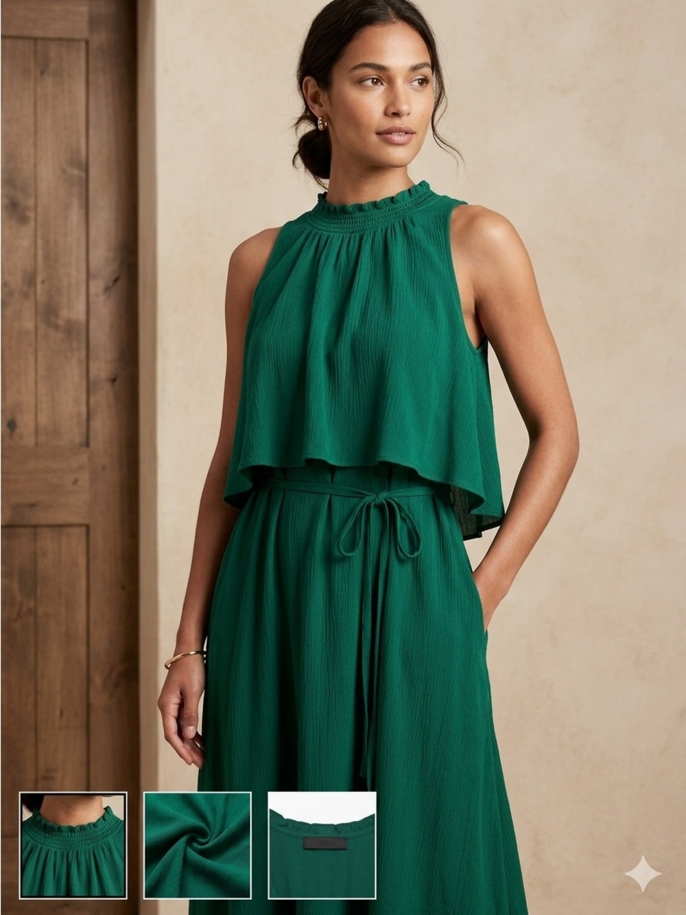 Calvin Klein Emerald Green Sleeveless Midi Dress